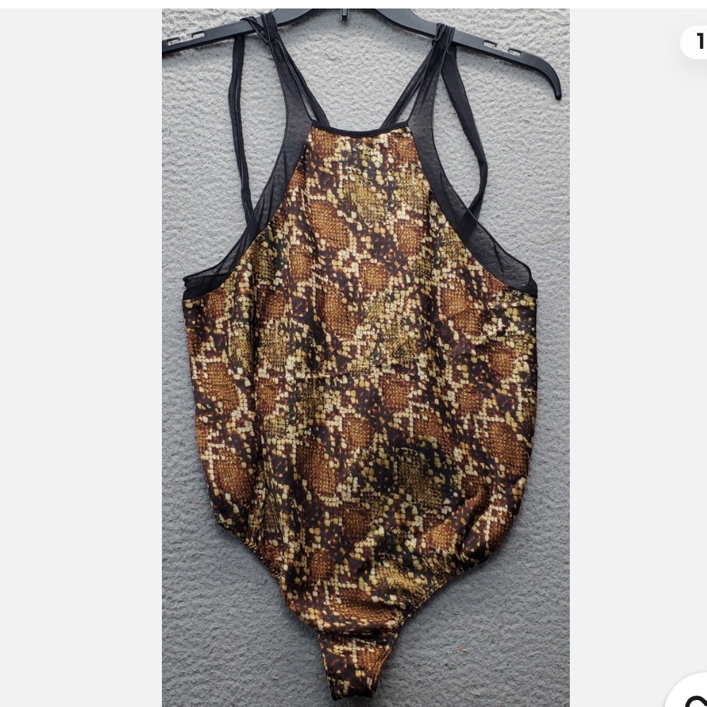 Free People Intimately Brown and Tan Snakeskin Bodysuit